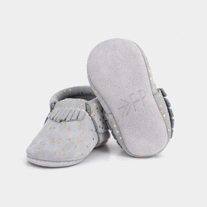 NWOT FRESHLY PICKED Gray Gold Confetti Moccasins
